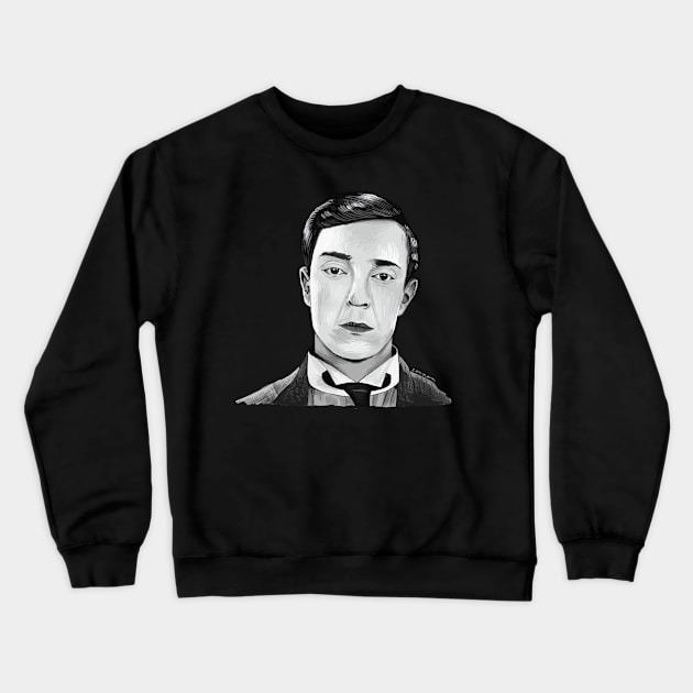 Buster Keaton Illustration Portrait by Burro! Crewneck Sweatshirt by burrotees